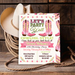 Invitaciones a la fiesta de cumpleaños occidental<br><div class="desc">Vamos a un estilo fiesta de vaquera occidental con esta super tierna bota de vaquero Cumpleaños invitaciones de fiesta con botas rosadas y verdes de bonito y gráficos hechos al estilo poster. ¡Un tema tan divertido para que el chica se reúna! Ideal para el cumpleaños de un niño o un...</div>