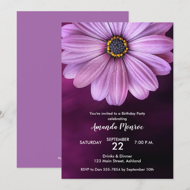 Invitaciones a la fiesta de cumpleaños Purple Dais (Anverso / Reverso)