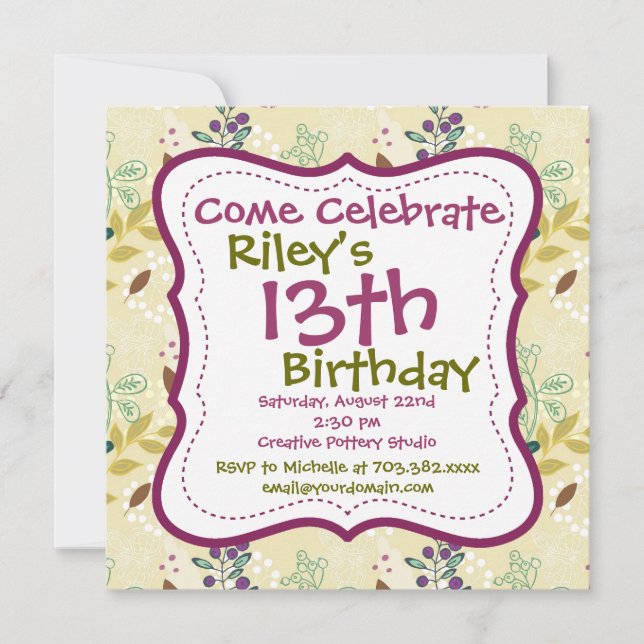 Invitaciones a la fiesta de cumpleaños Purple Gree (Anverso)