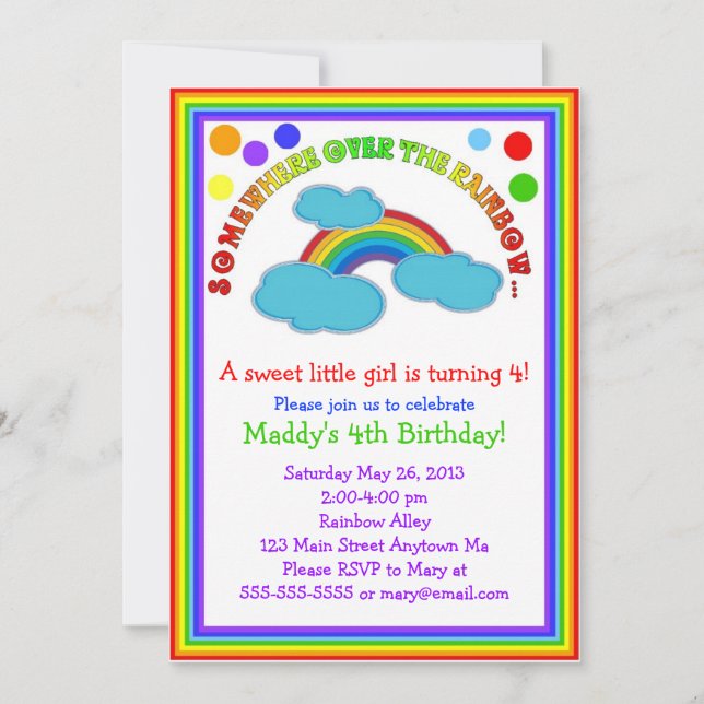 Invitaciones a la fiesta de cumpleaños Rainbow (Anverso)