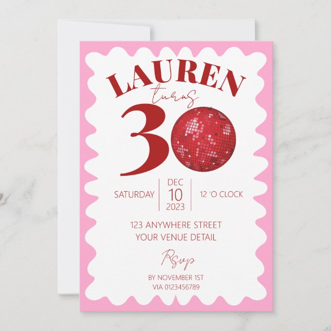 Invitaciones a la fiesta de cumpleaños Retro Wavy  (Anverso)