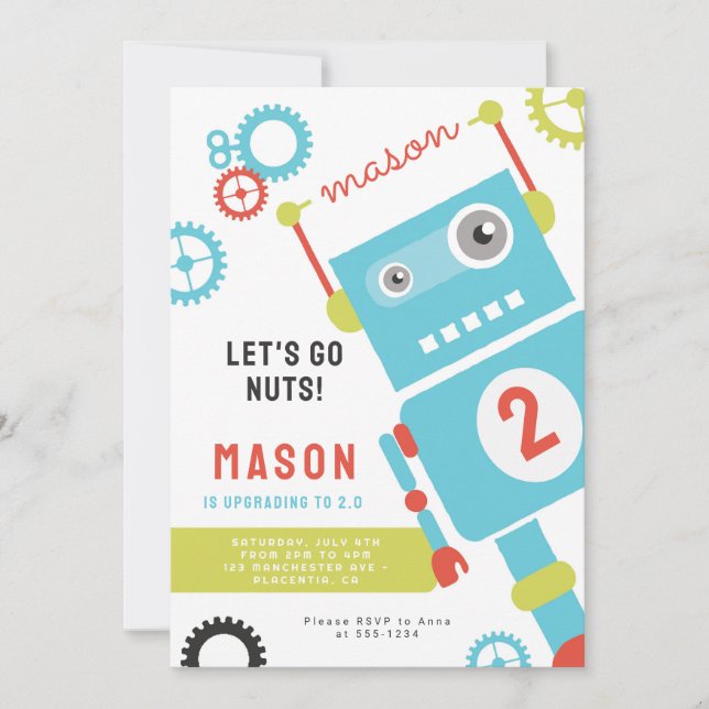 Invitaciones a la fiesta de cumpleaños Robot (Anverso)