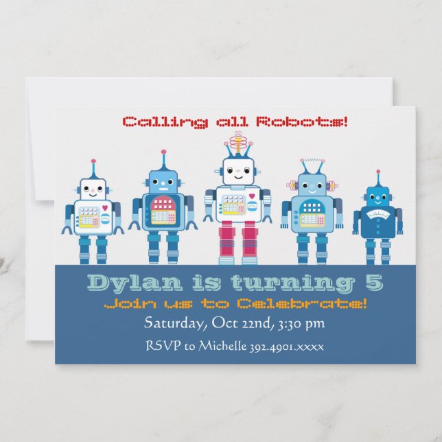 Invitaciones a la fiesta de cumpleaños Robot (Anverso)