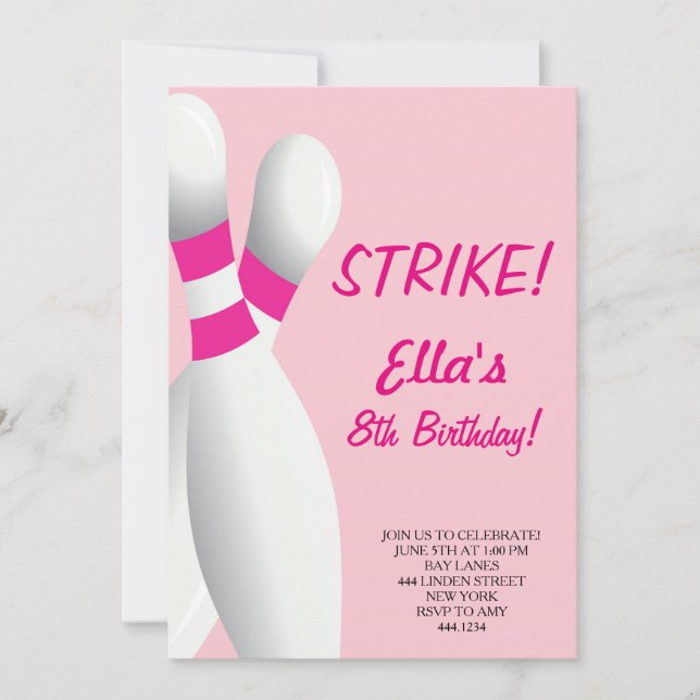 Invitaciones a la fiesta de cumpleaños rosado (Anverso)