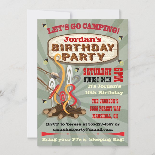 Invitaciones a la fiesta de cumpleaños Rustic Camp (Anverso)