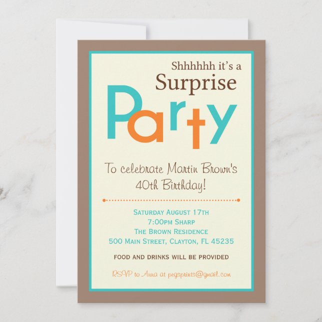 Invitaciones a la fiesta de cumpleaños sorpresa -  (Anverso)