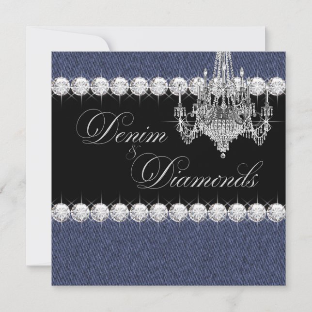 Invitaciones a la fiesta de denim y diamante (Anverso)