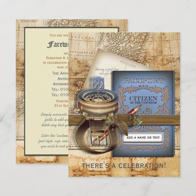 Invitaciones a la fiesta de despedida de los viaje (Anverso / Reverso)