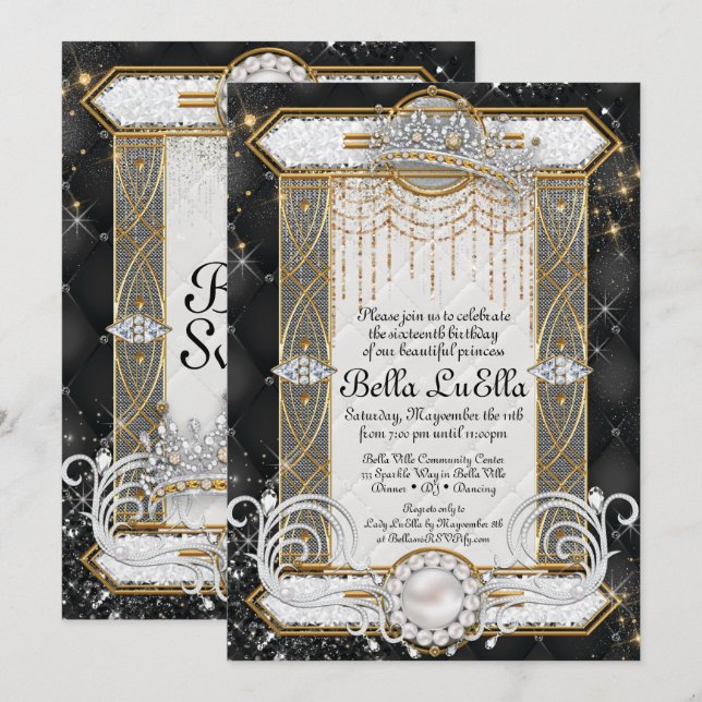 Invitaciones a la fiesta de diamantes de la prince (Anverso / Reverso)