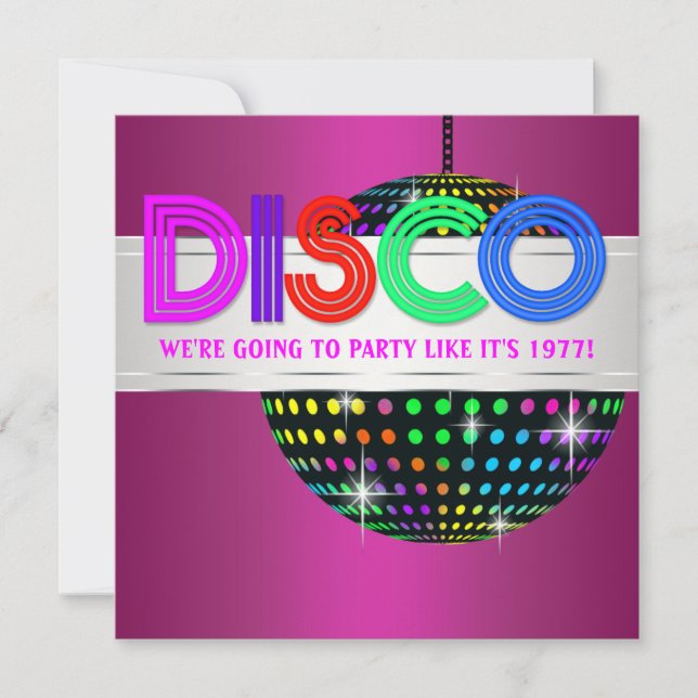 Invitaciones a la fiesta de discoteca rosa calient (Anverso)