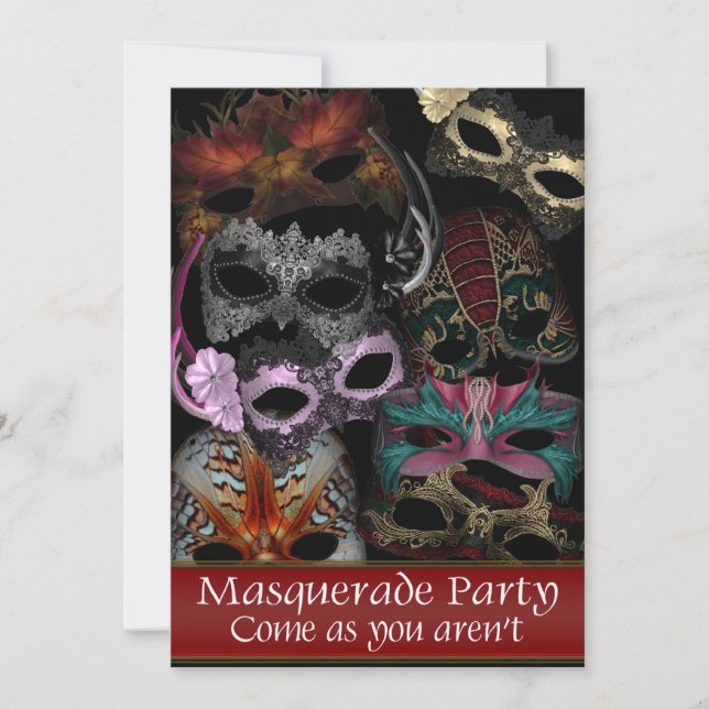Invitaciones a la fiesta de disfraces con máscaras (Anverso)