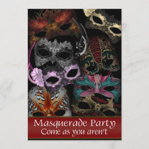 Invitaciones a la fiesta de disfraces con máscaras