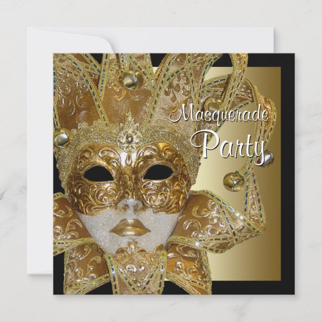 Invitaciones a la fiesta de disfraces de oro negro (Anverso)