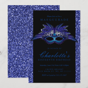 Invitaciones a la fiesta de disfraz de purpurina a