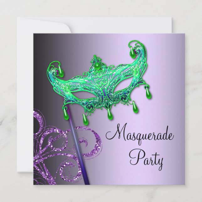 Invitaciones a la fiesta de disfraz verde púrpura (Anverso)