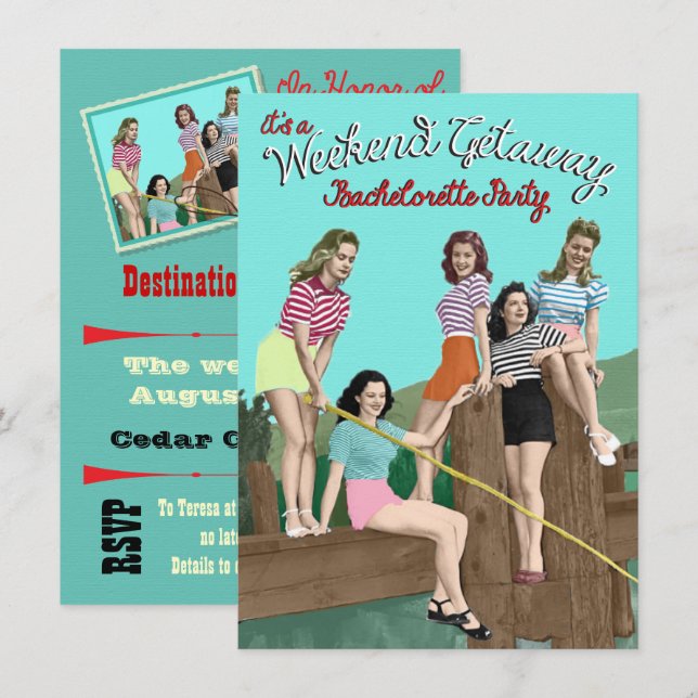 Invitaciones a la fiesta de fin de semana de solte (Anverso / Reverso)
