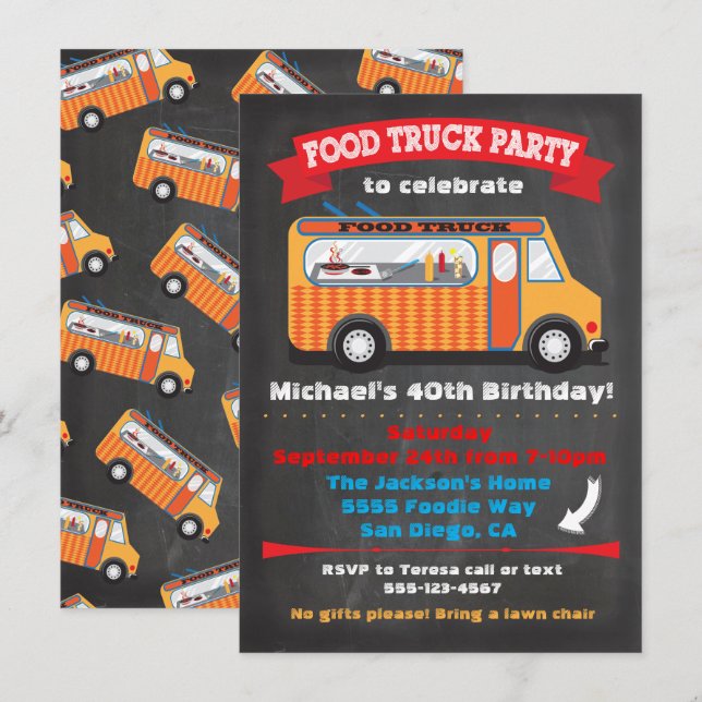 Invitaciones a la fiesta de Food Truck (Anverso / Reverso)