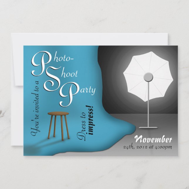 Invitaciones a la fiesta de fotos azules (Anverso)