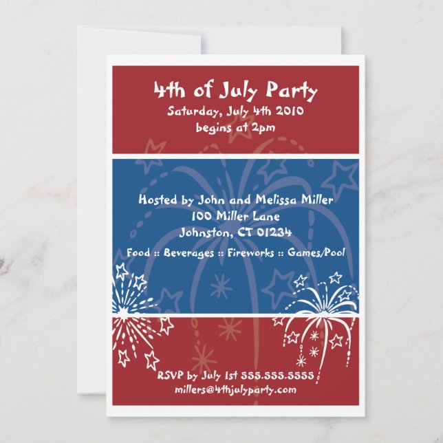 Invitaciones a la fiesta de fuegos artificiales (Anverso)