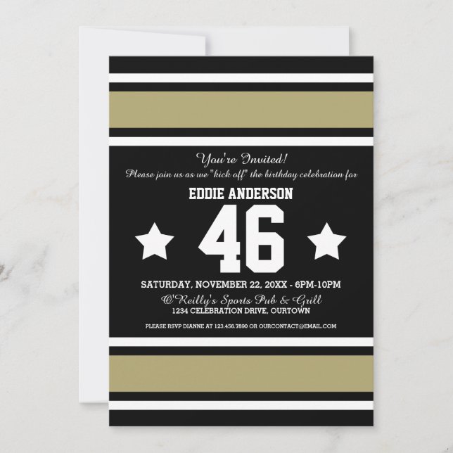 Invitaciones a la fiesta de fútbol de Jersey Black (Anverso)