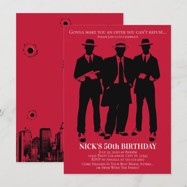 Invitaciones a la fiesta de Gangster (Anverso / Reverso)