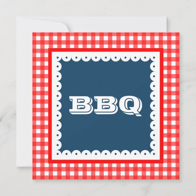 Invitaciones a la Fiesta de Gingham de Verano BBQ  (Anverso)