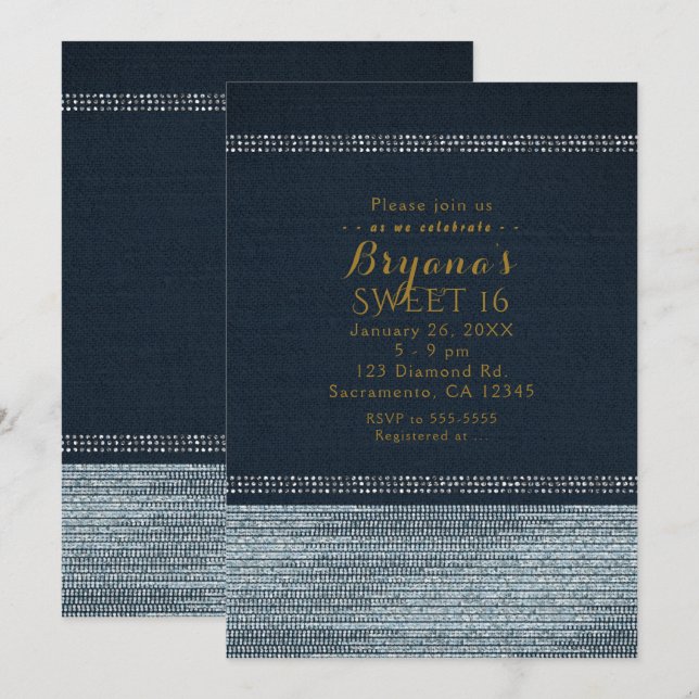 Invitaciones a la fiesta de Glam Bling de Denim &  (Anverso / Reverso)
