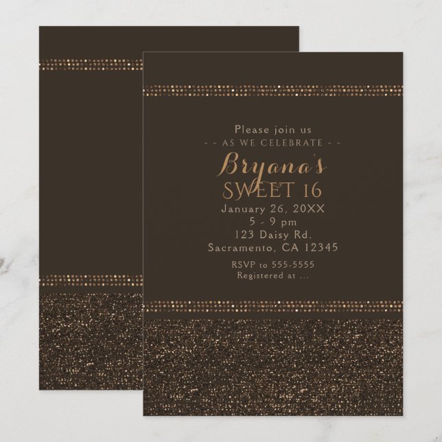 Invitaciones a la fiesta de Glam en la Moda Brown  (Anverso / Reverso)