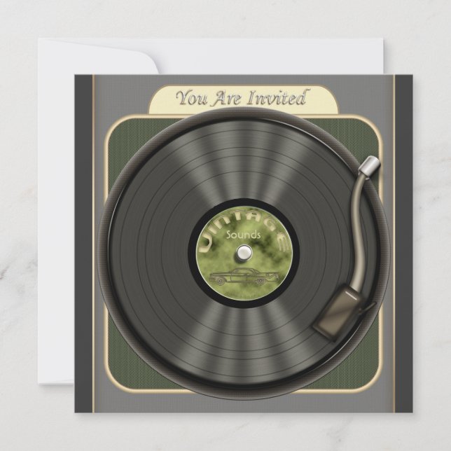 Invitaciones a la fiesta de grabación de vinilo de (Anverso)