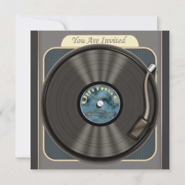 Invitaciones a la fiesta de grabación de vinilo de (Anverso)