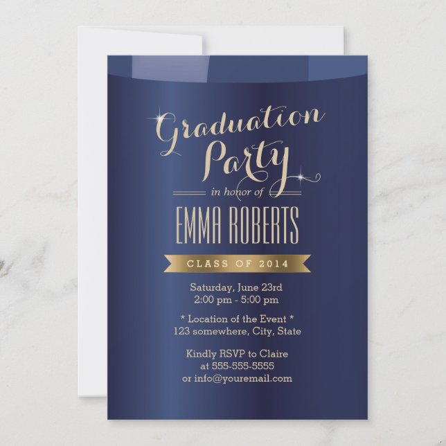 Invitaciones a la fiesta de graduación azul de la  (Anverso)