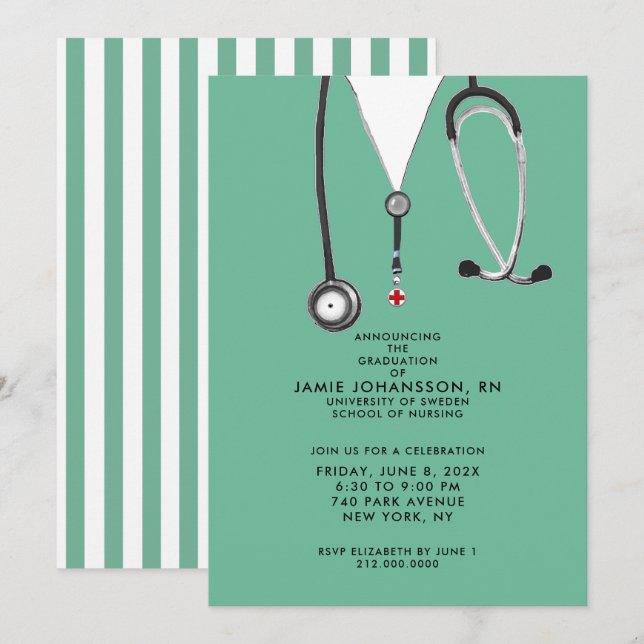 Invitaciones a la fiesta de graduación de enfermer (Anverso / Reverso)