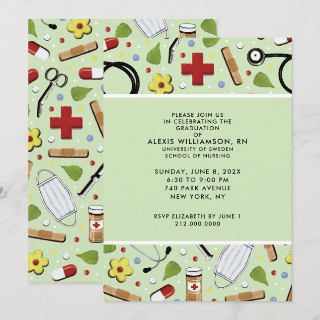 Invitaciones a la fiesta de graduación de enfermer (Anverso / Reverso)
