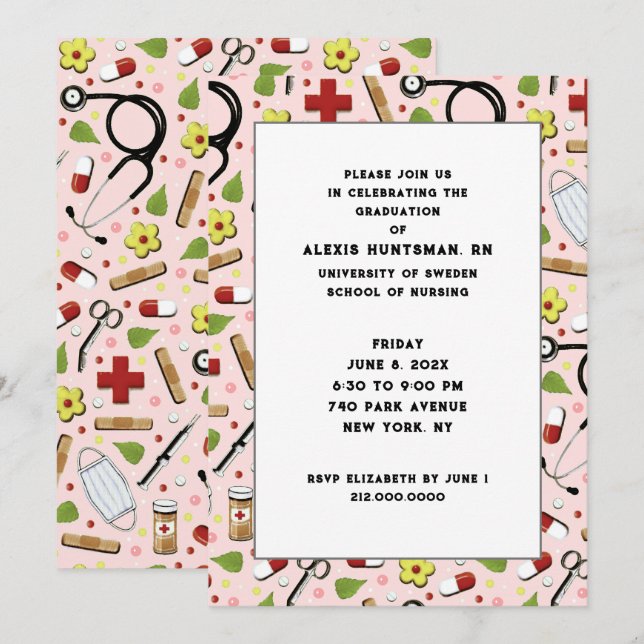 Invitaciones a la fiesta de graduación de enfermer (Anverso / Reverso)