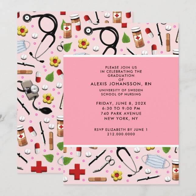 Invitaciones a la fiesta de graduación de enfermer (Anverso / Reverso)