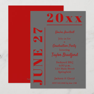 Invitaciones a la fiesta de graduación de rojo y g