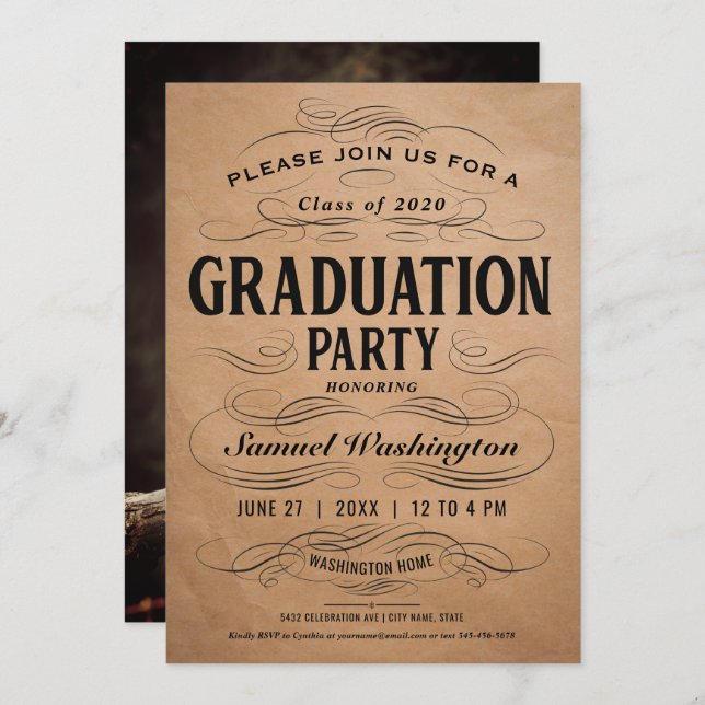 Invitaciones a la fiesta de graduación de trabajo  (Anverso / Reverso)