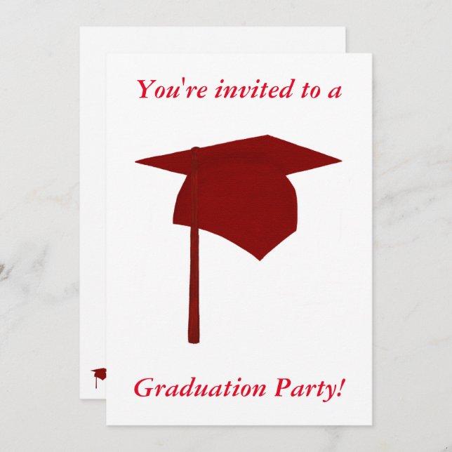Invitaciones a la fiesta de graduación, gorra roja (Anverso / Reverso)
