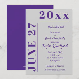 Invitaciones a la fiesta de graduación gris y mora
