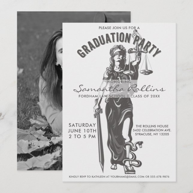Invitaciones a la fiesta de graduación | Lady Just (Anverso / Reverso)