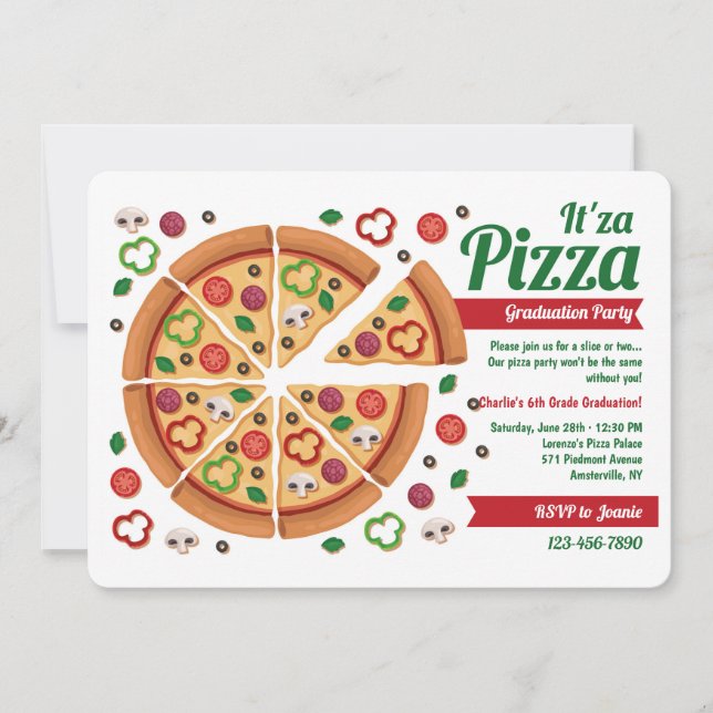Invitaciones a la fiesta de graduación Pizza (Anverso)