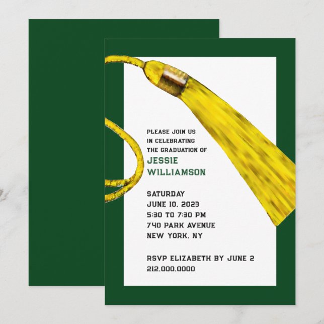 Invitaciones a la fiesta de graduación verde (Anverso / Reverso)
