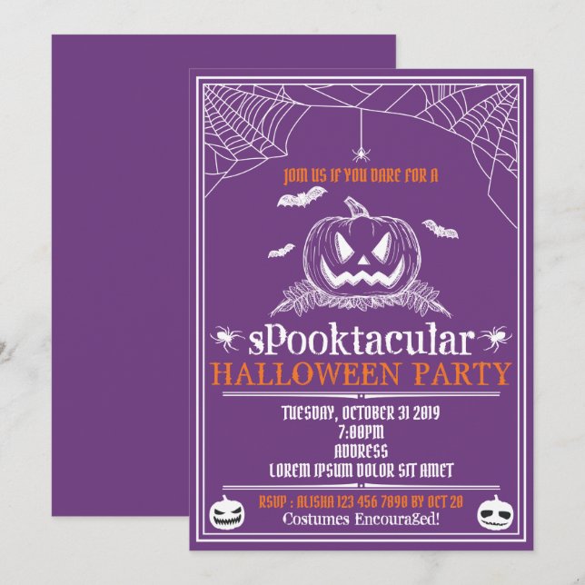 Invitaciones a la fiesta de Halloween (Anverso / Reverso)
