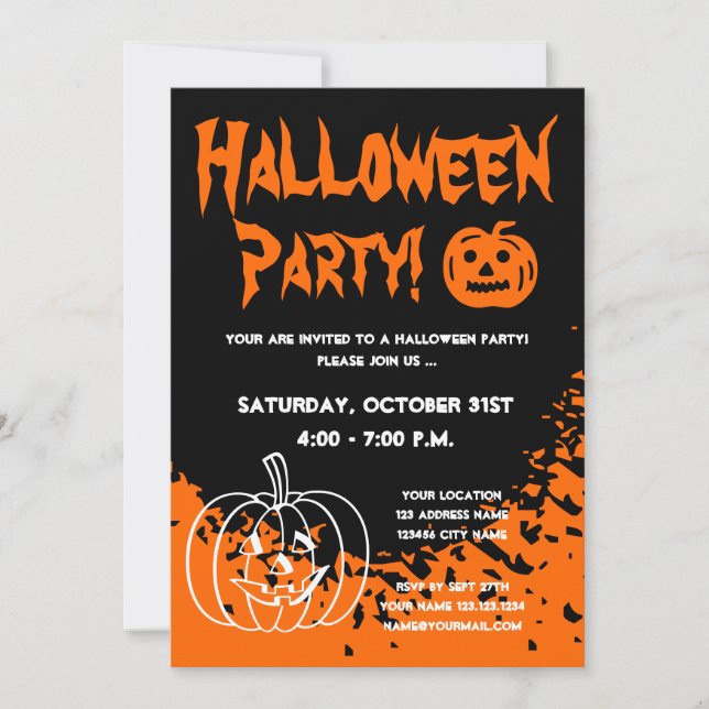 Invitaciones a la fiesta de Halloween con calabaza (Anverso)