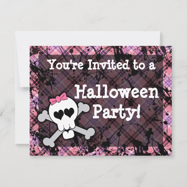 Invitaciones a la fiesta de Halloween con cráneo r (Anverso)
