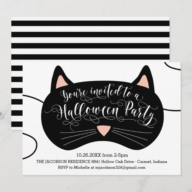 Invitaciones a la fiesta de Halloween con máscara  (Anverso / Reverso)