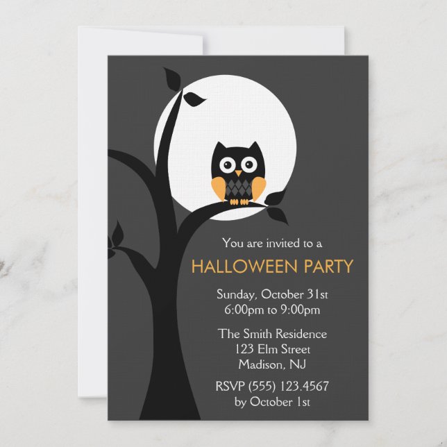 Invitaciones a la fiesta de Halloween de búho (Anverso)