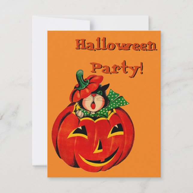 Invitaciones a la fiesta de Halloween de Gato Negr (Anverso)