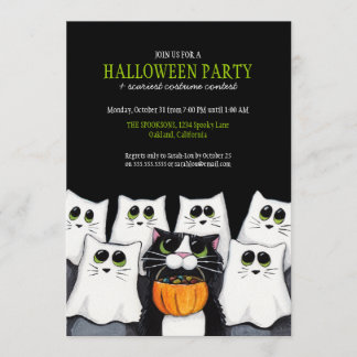 Invitaciones a la fiesta de Halloween de gatos tru