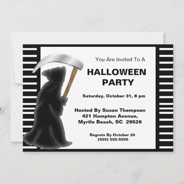 Invitaciones a la fiesta de Halloween de Grim Reap (Anverso)